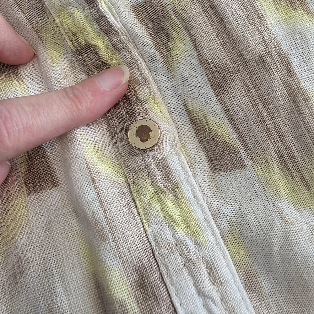 JM Collection 100% Linen Petite Button Up Blouse Neutral Lightweight Top